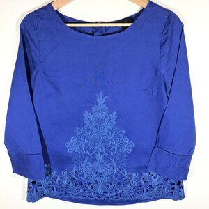 J. Crew Women's 0 Blue 100% Linen Long Sleeve Top